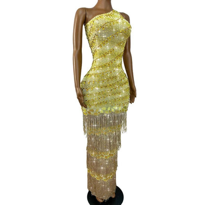 CELESINYI Jinxiansi Crystal Gold Thread Dress