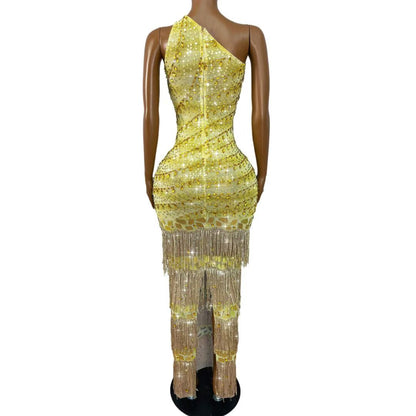 CELESINYI Jinxiansi Crystal Gold Thread Dress