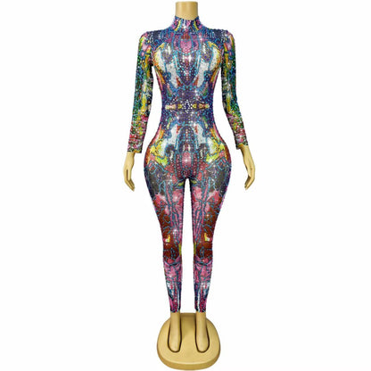 CELESINYI Chouxianghua Crystal Abstract Print Dress