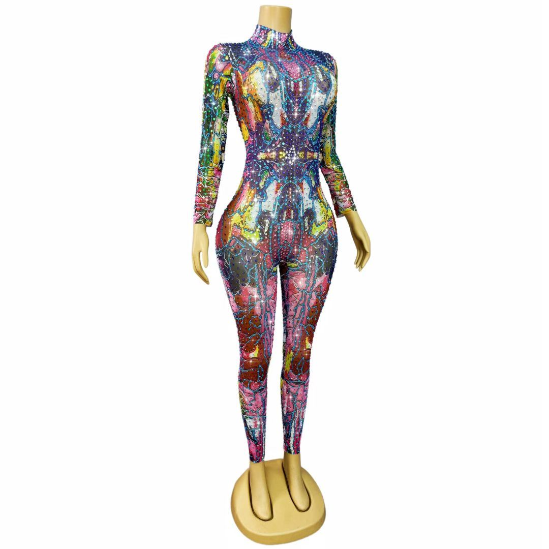 CELESINYI Chouxianghua Crystal Abstract Print Dress
