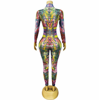 CELESINYI Chouxianghua Crystal Abstract Print Dress