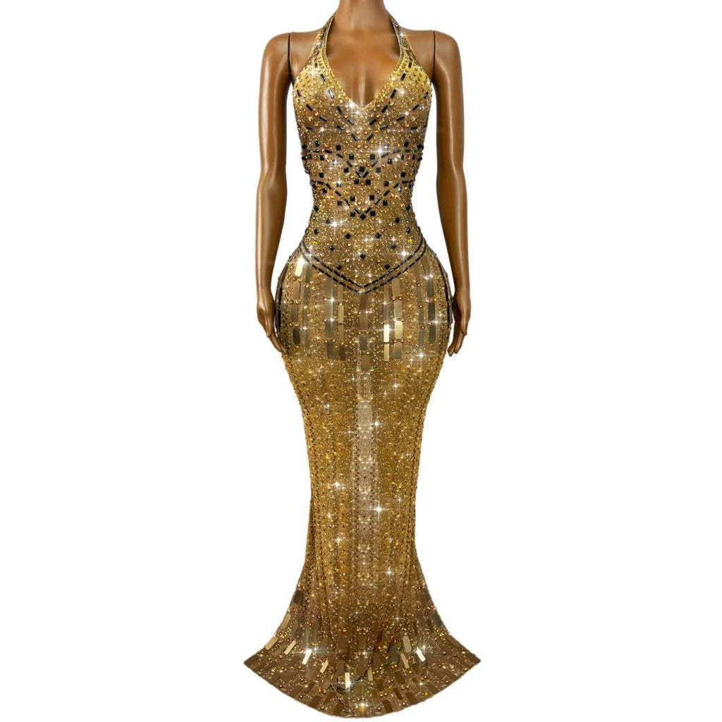 CELESINYI Gutongjingpian Crystal Bronze Mirror Mermaid Gown