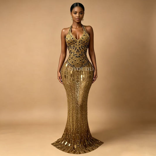 CELESINYI Gutongjingpian Crystal Bronze Mirror Mermaid Gown
