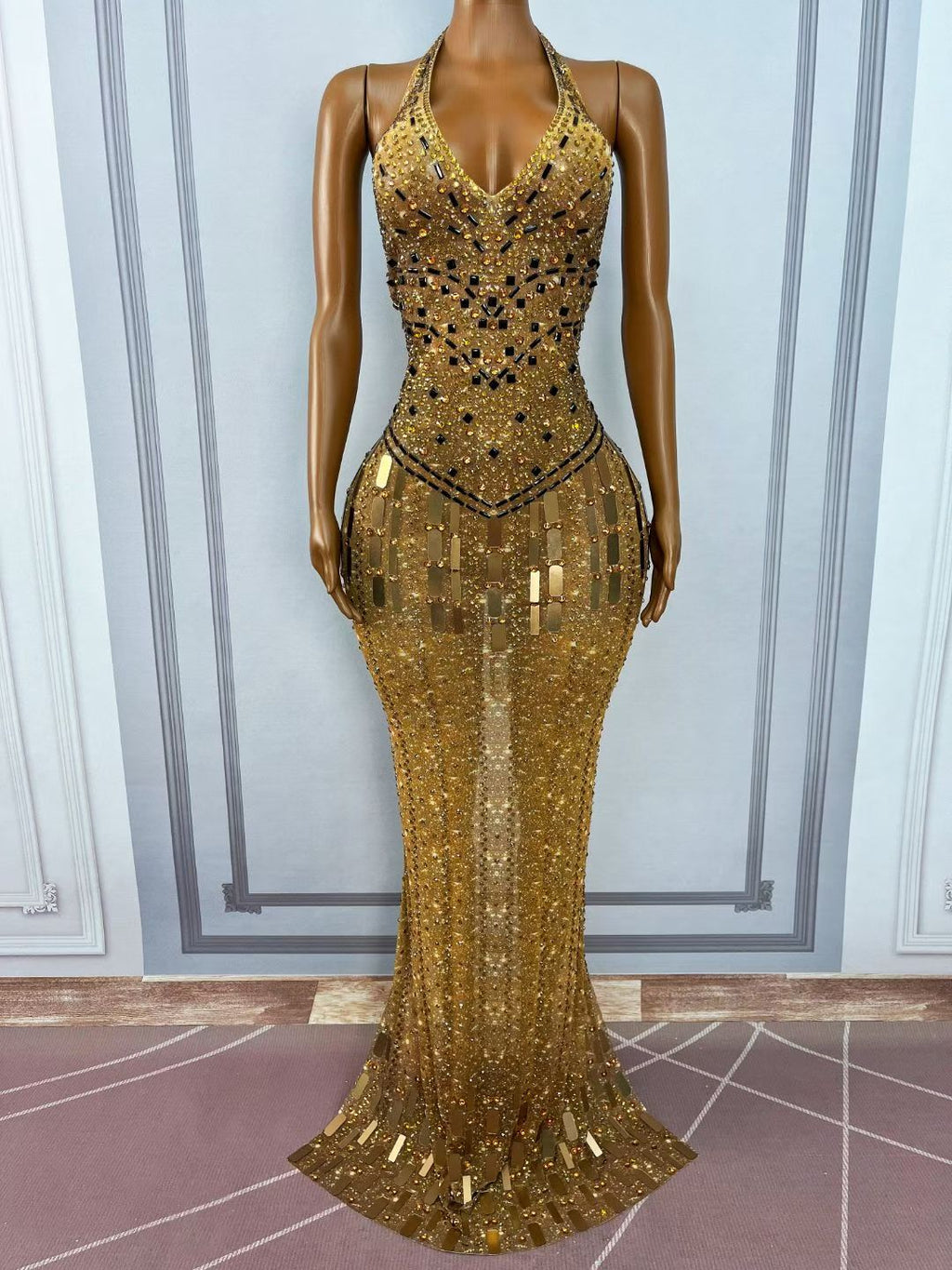 CELESINYI Gutongjingpian Crystal Bronze Mirror Mermaid Gown