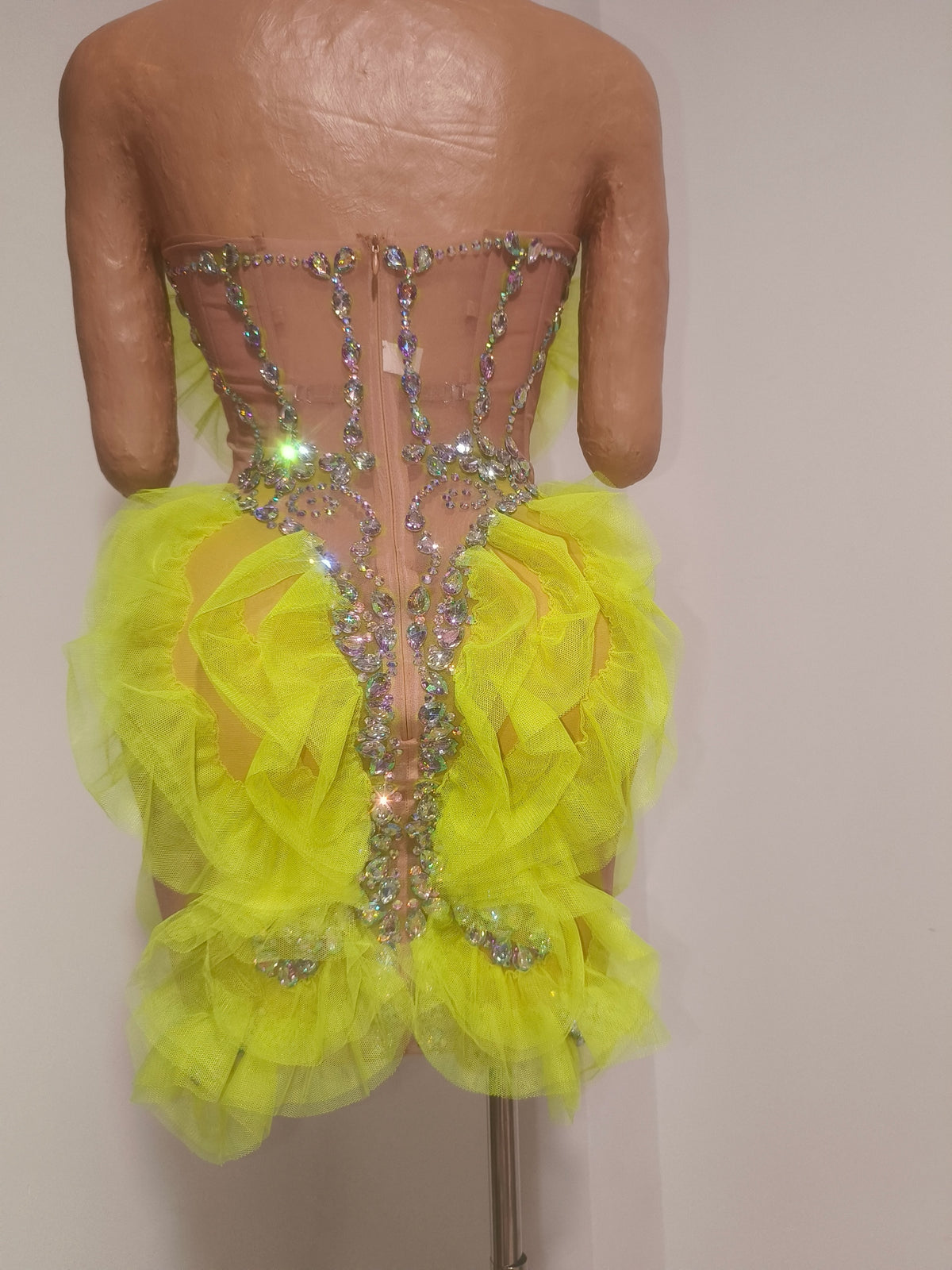 CELESINYI Huangchong Crystal Neon Yellow Mini Dress