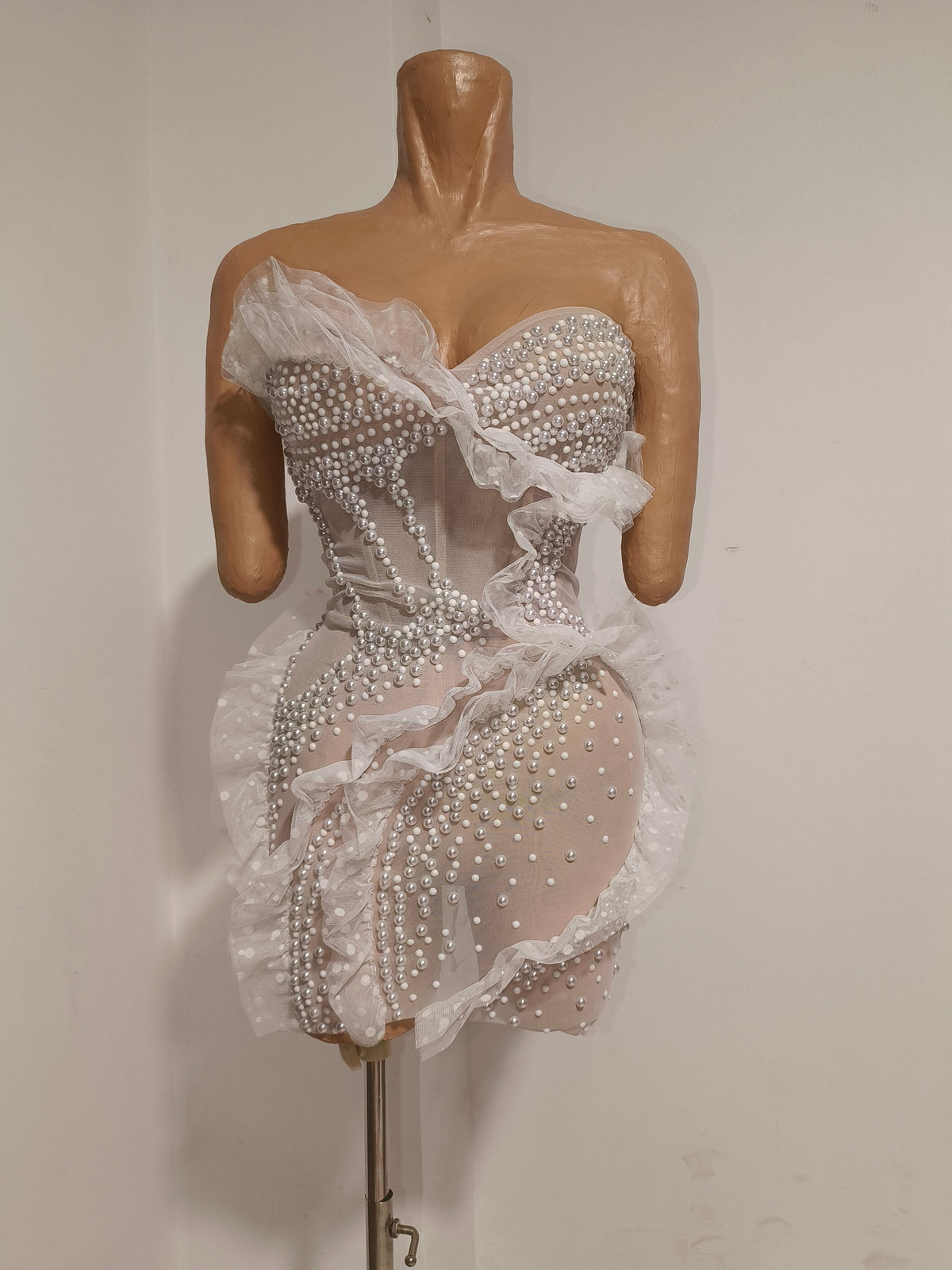 CELESINYI Naitang Crystal Pearl Mini Dress