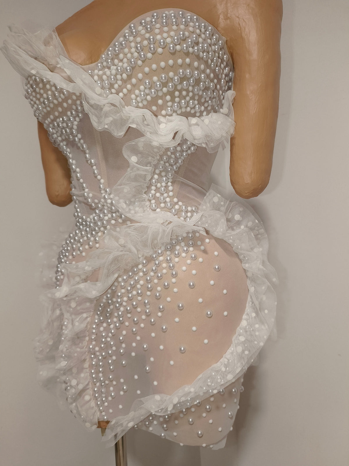 CELESINYI Naitang Crystal Pearl Mini Dress