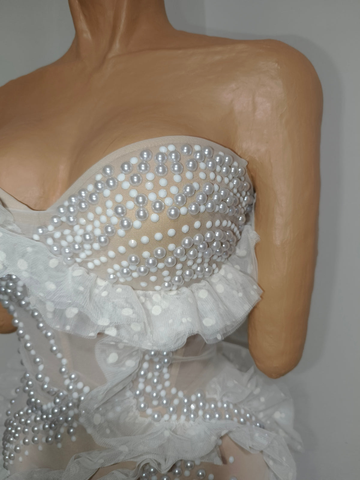 CELESINYI Naitang Crystal Pearl Mini Dress