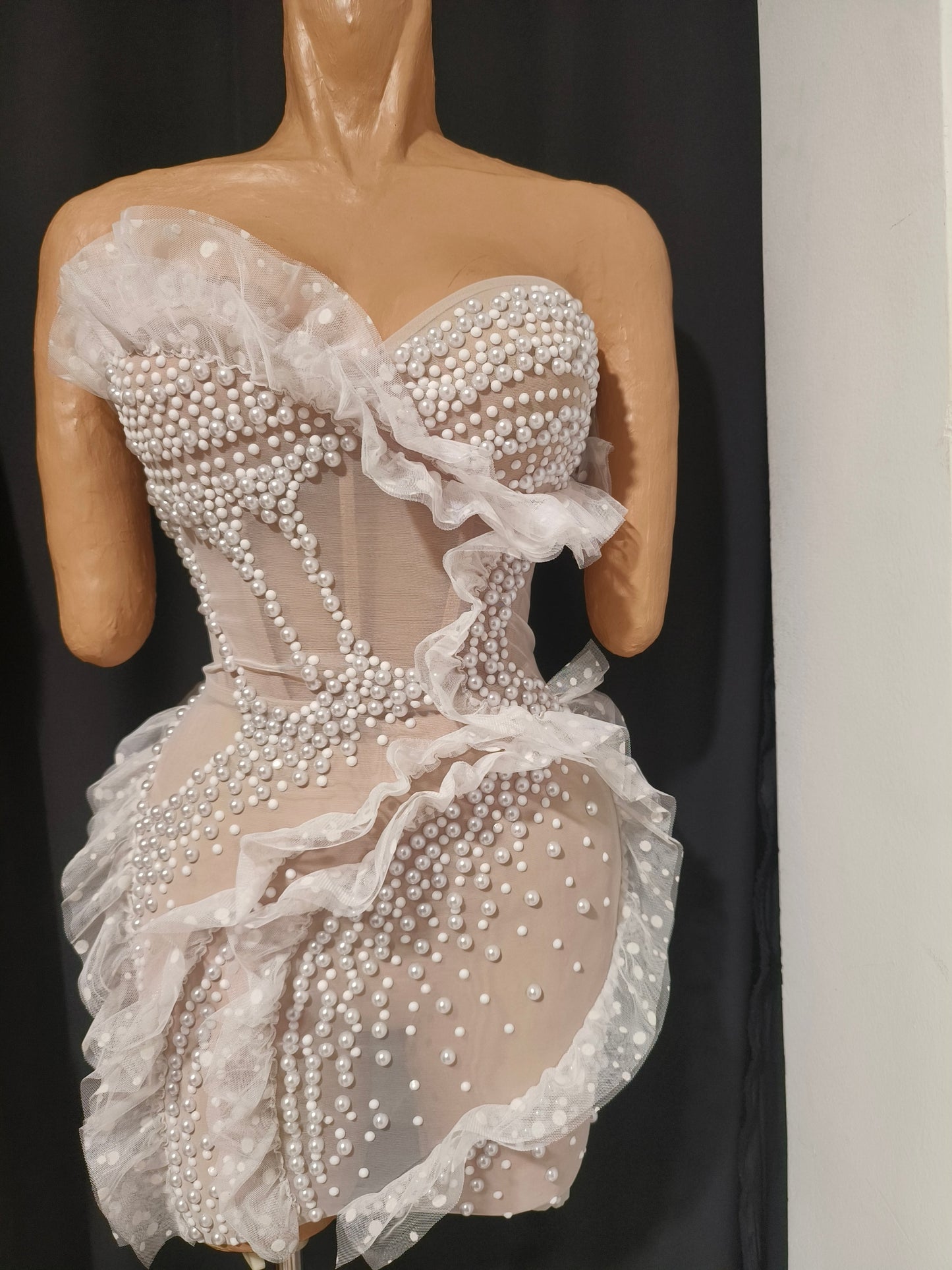 CELESINYI Naitang Crystal Pearl Mini Dress