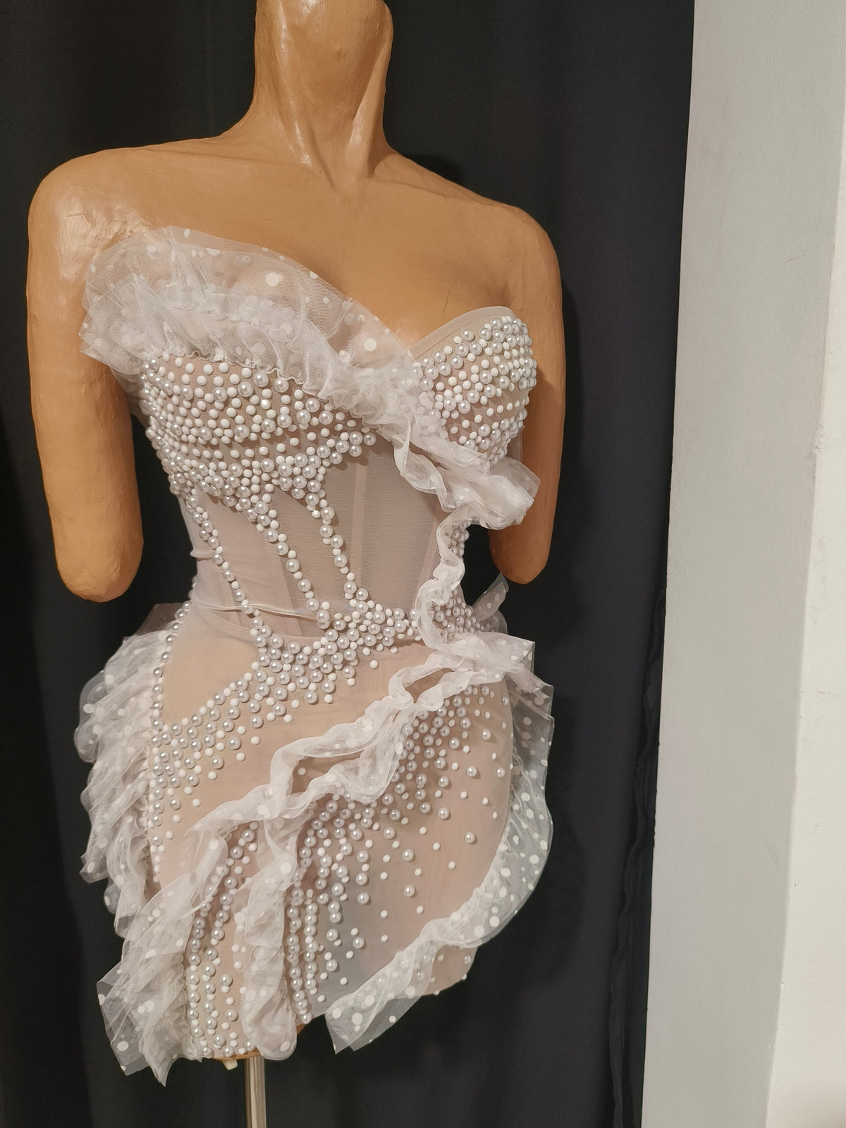 CELESINYI Naitang Crystal Pearl Mini Dress