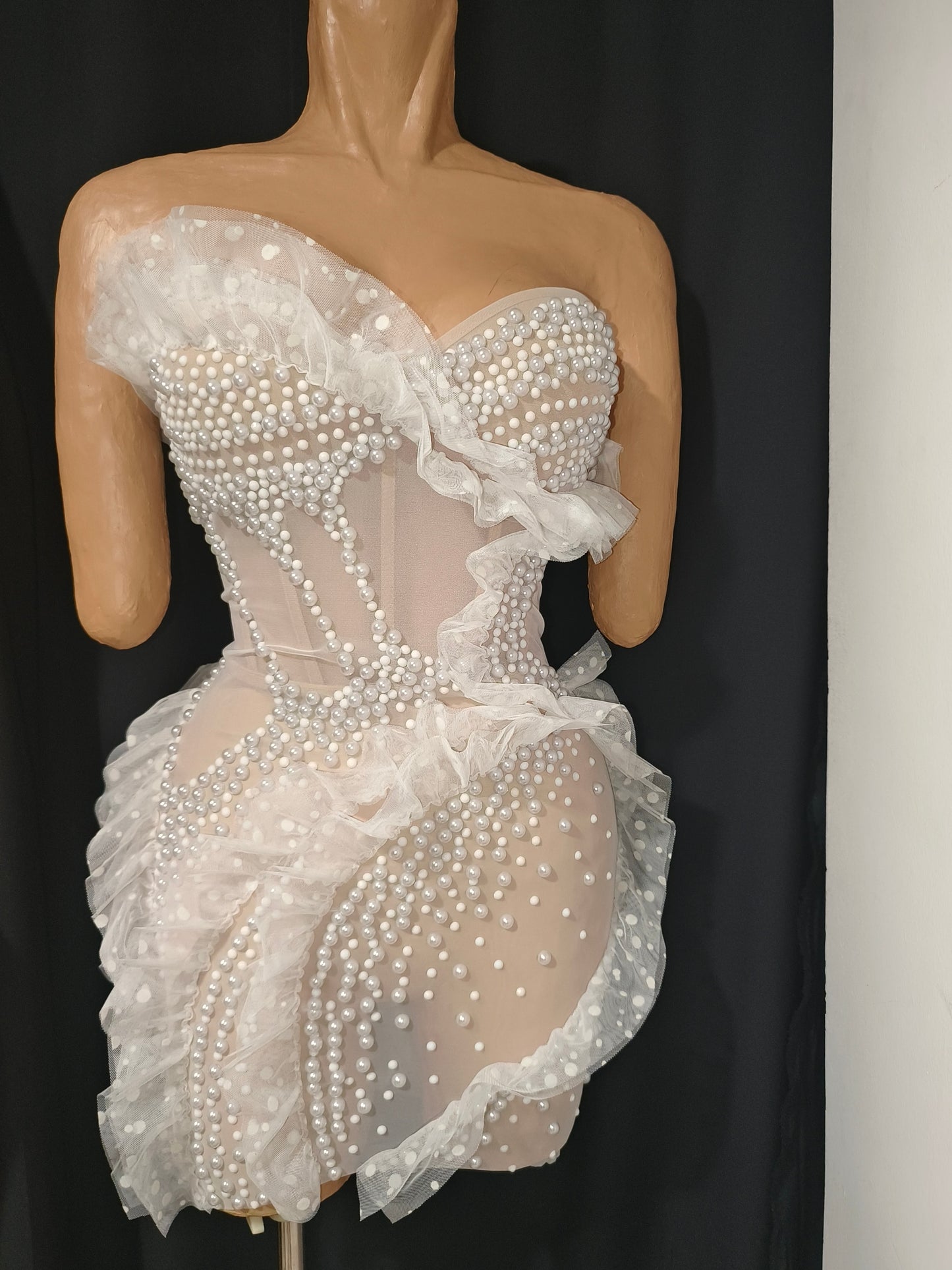 CELESINYI Naitang Crystal Pearl Mini Dress