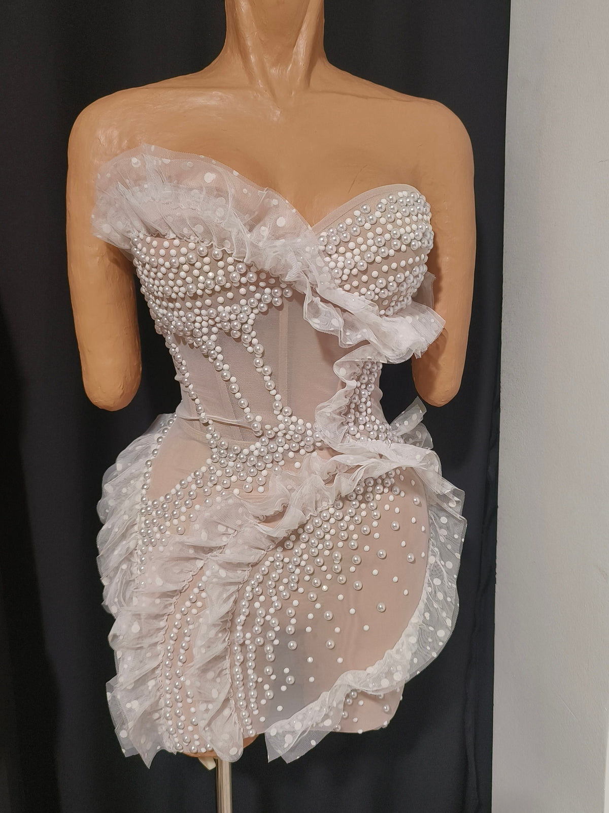 CELESINYI Naitang Crystal Pearl Mini Dress