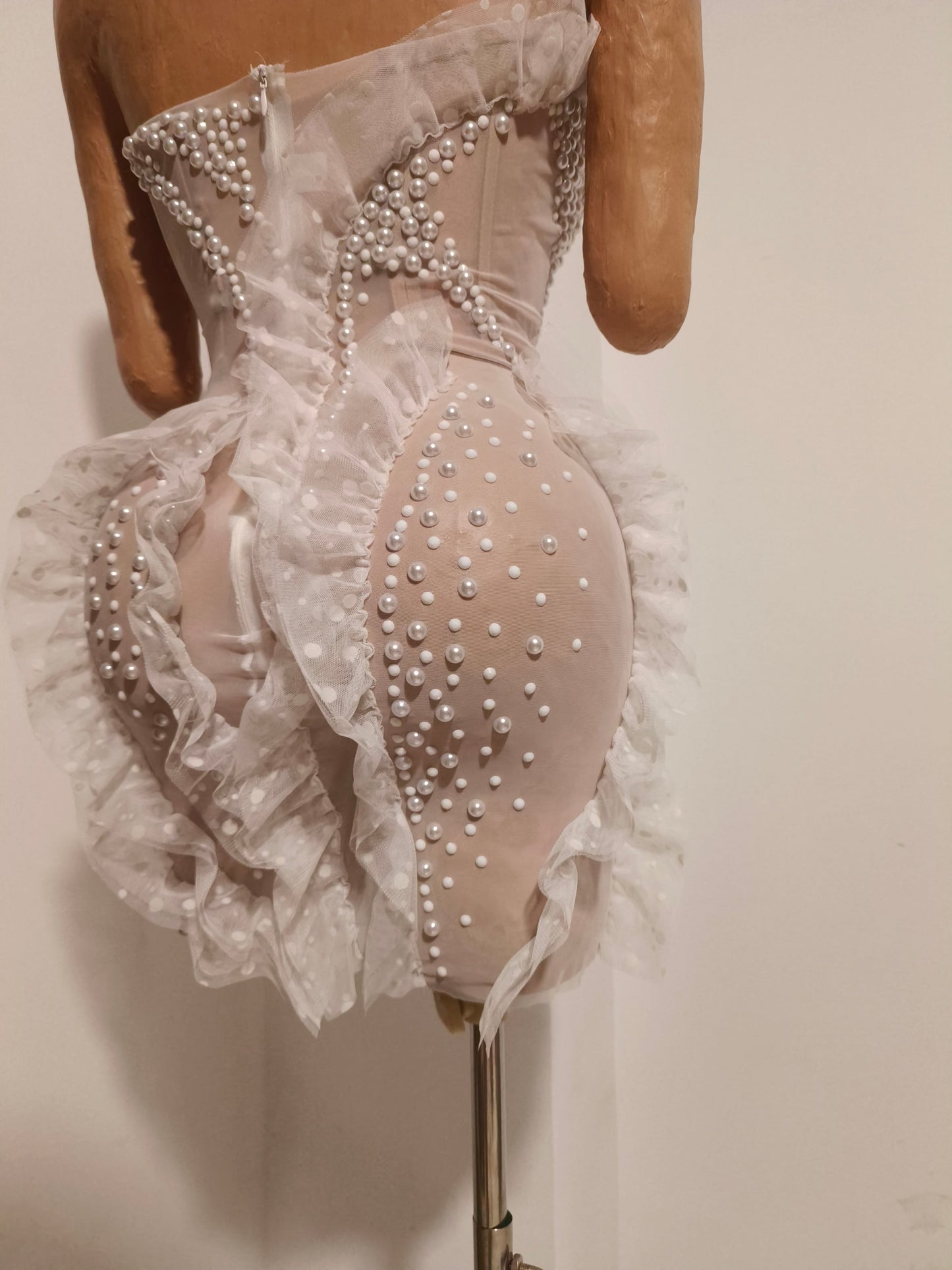 CELESINYI Naitang Crystal Pearl Mini Dress