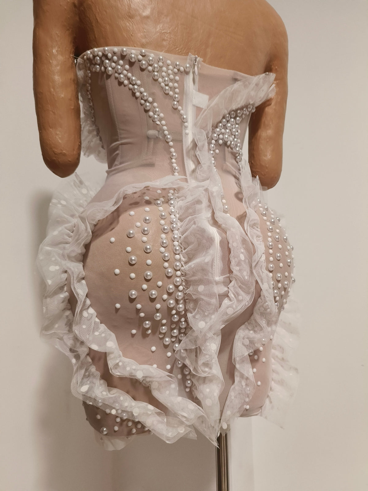 CELESINYI Naitang Crystal Pearl Mini Dress
