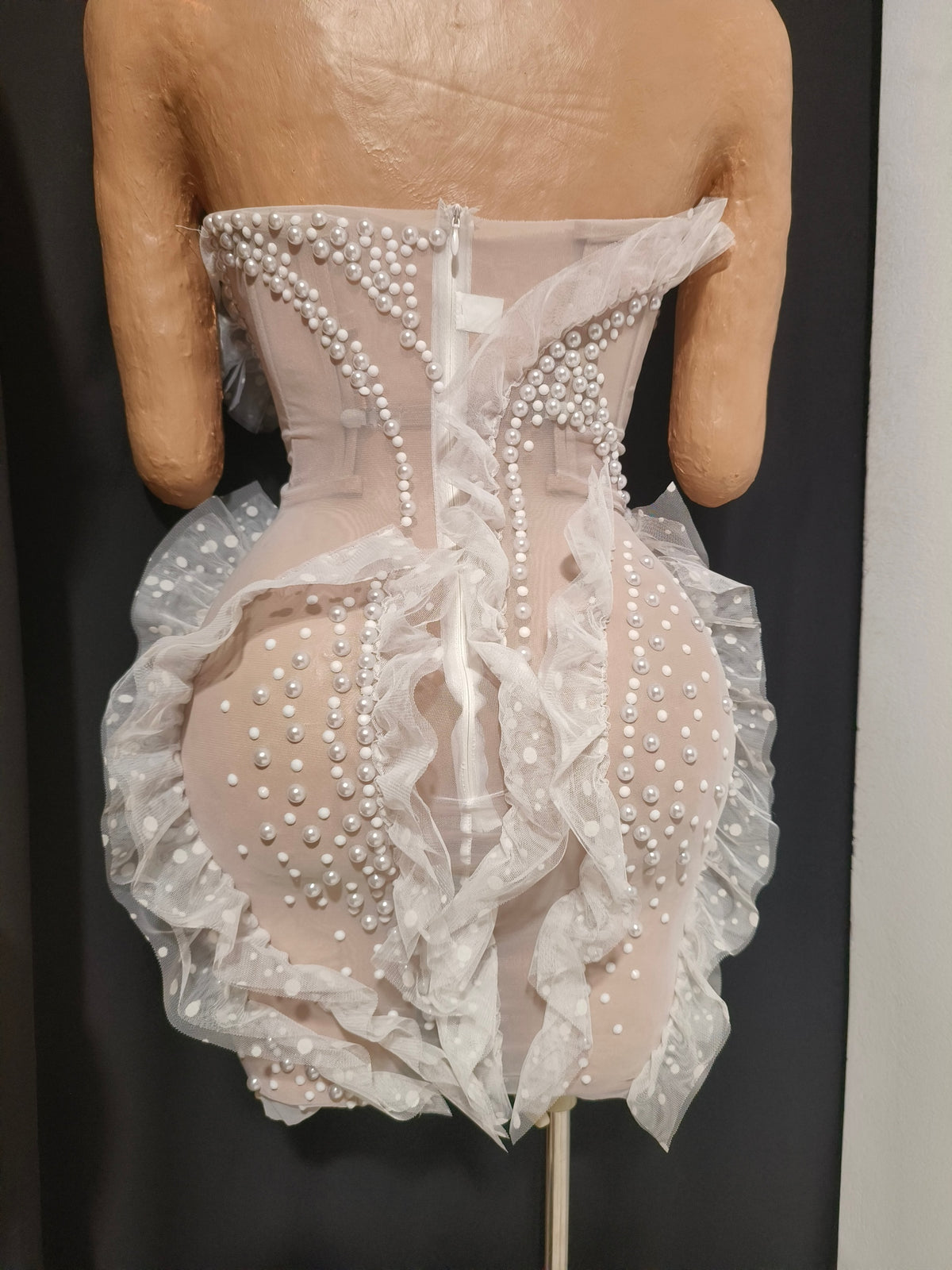 CELESINYI Naitang Crystal Pearl Mini Dress