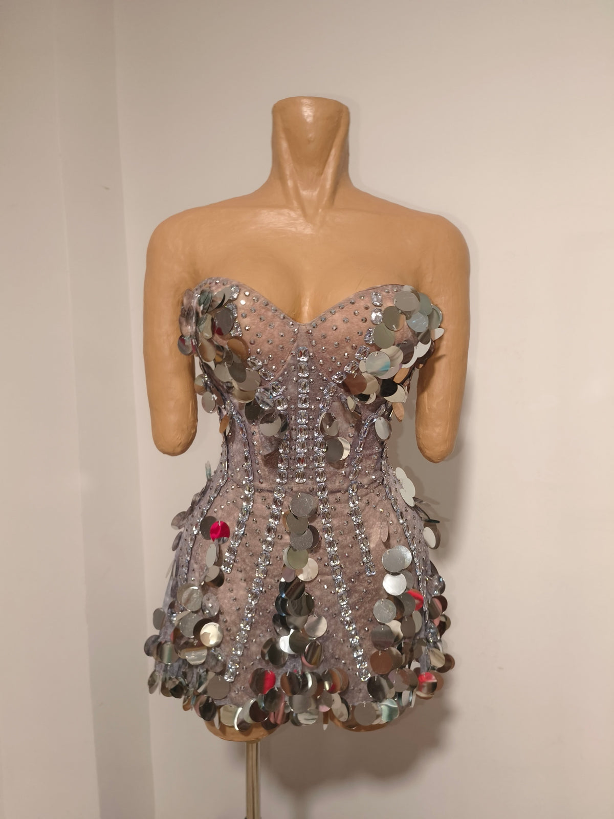 CELESINYI Daiyin Rhinestone Mirror Mini Dress