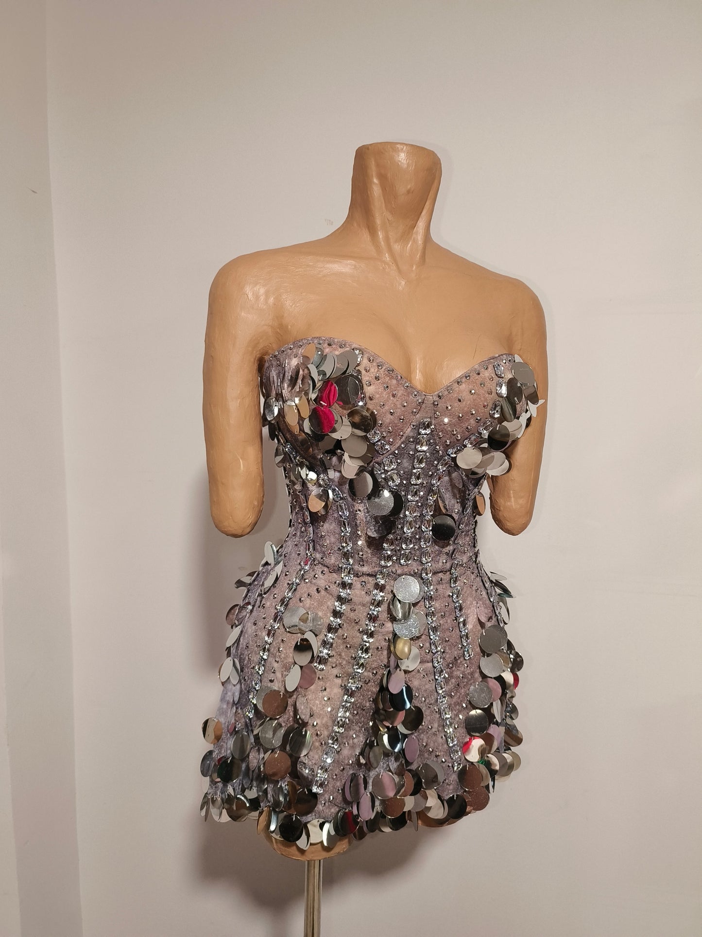 CELESINYI Daiyin Rhinestone Mirror Mini Dress