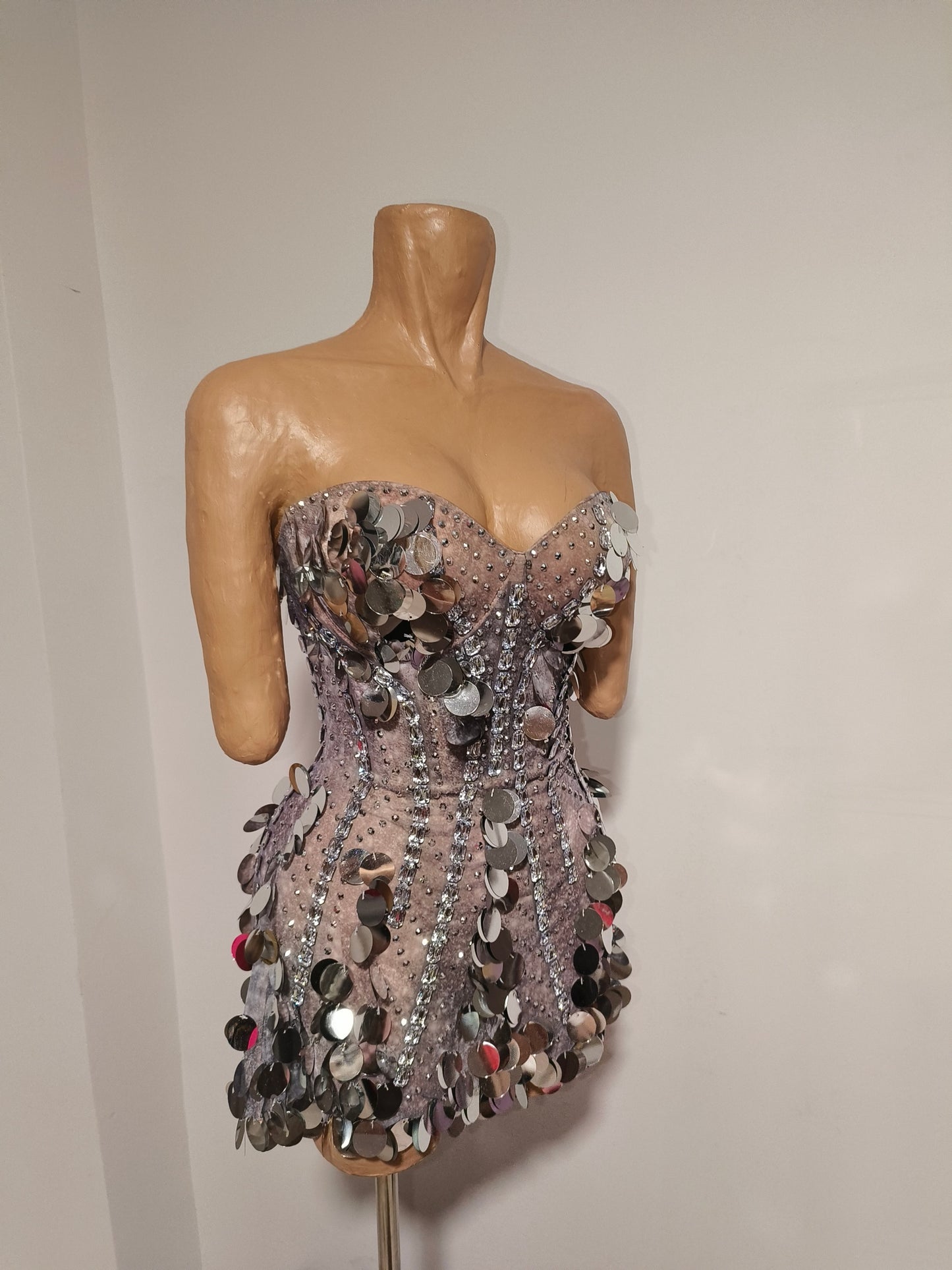 CELESINYI Daiyin Rhinestone Mirror Mini Dress