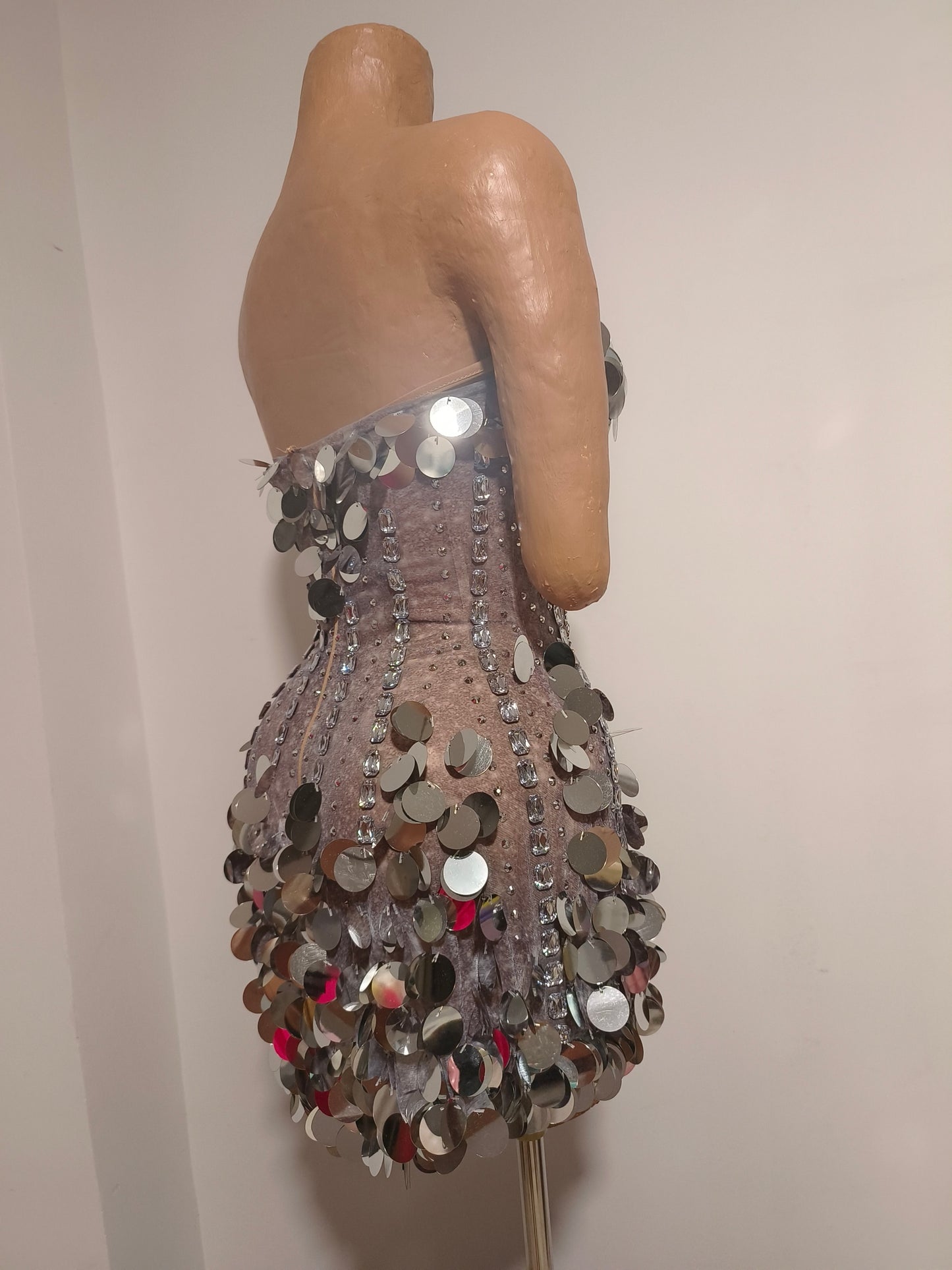 CELESINYI Daiyin Rhinestone Mirror Mini Dress