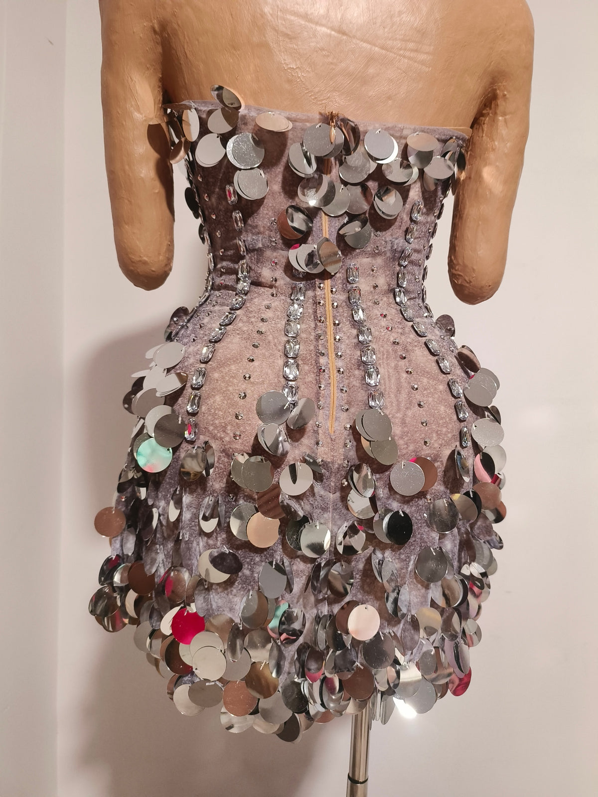 CELESINYI Daiyin Rhinestone Mirror Mini Dress