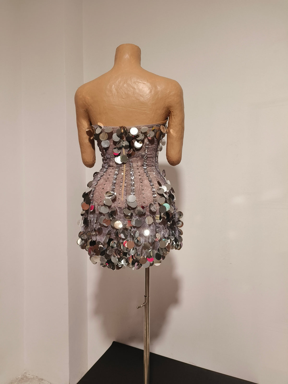 CELESINYI Daiyin Rhinestone Mirror Mini Dress