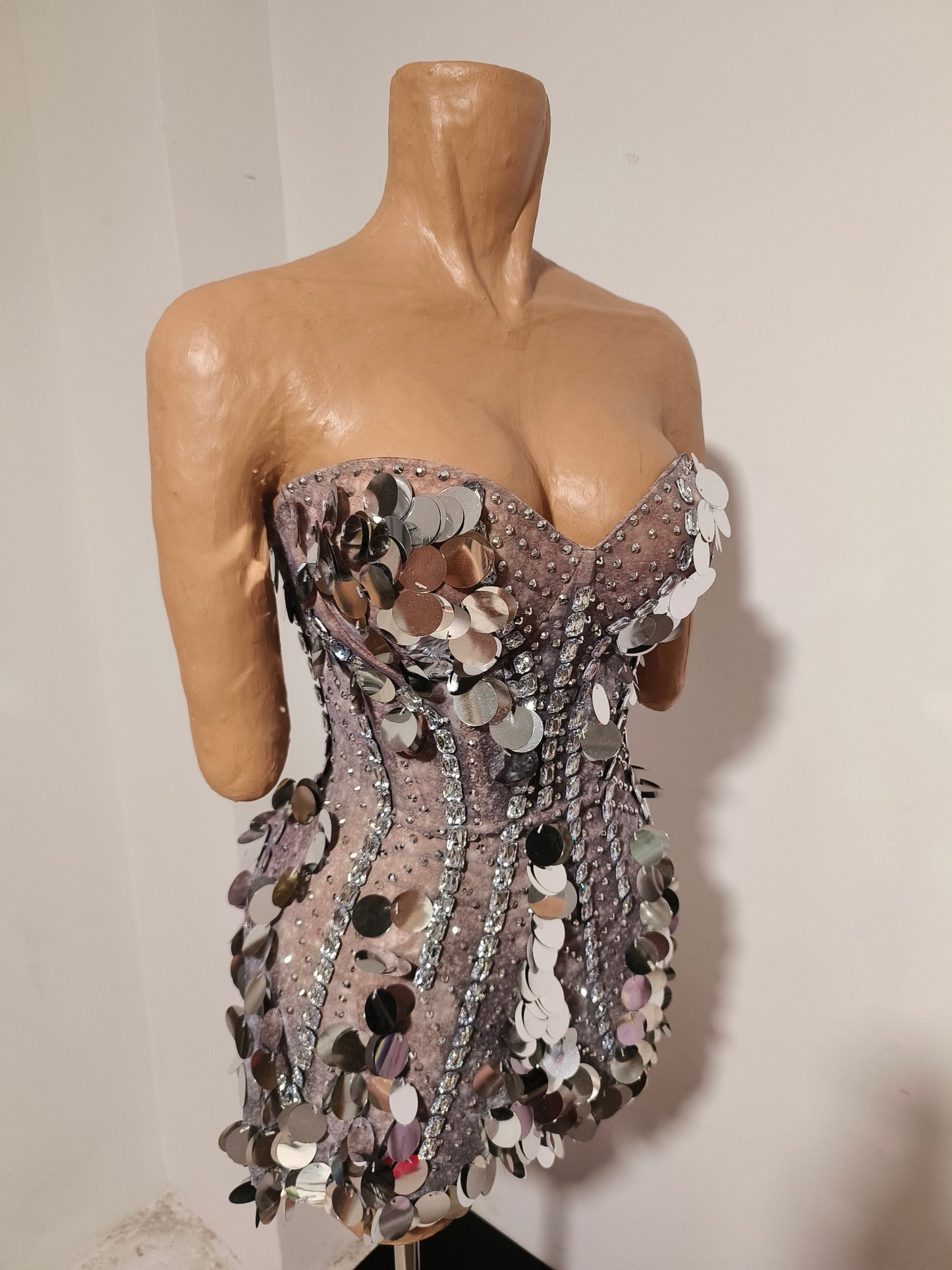 CELESINYI Daiyin Rhinestone Mirror Mini Dress