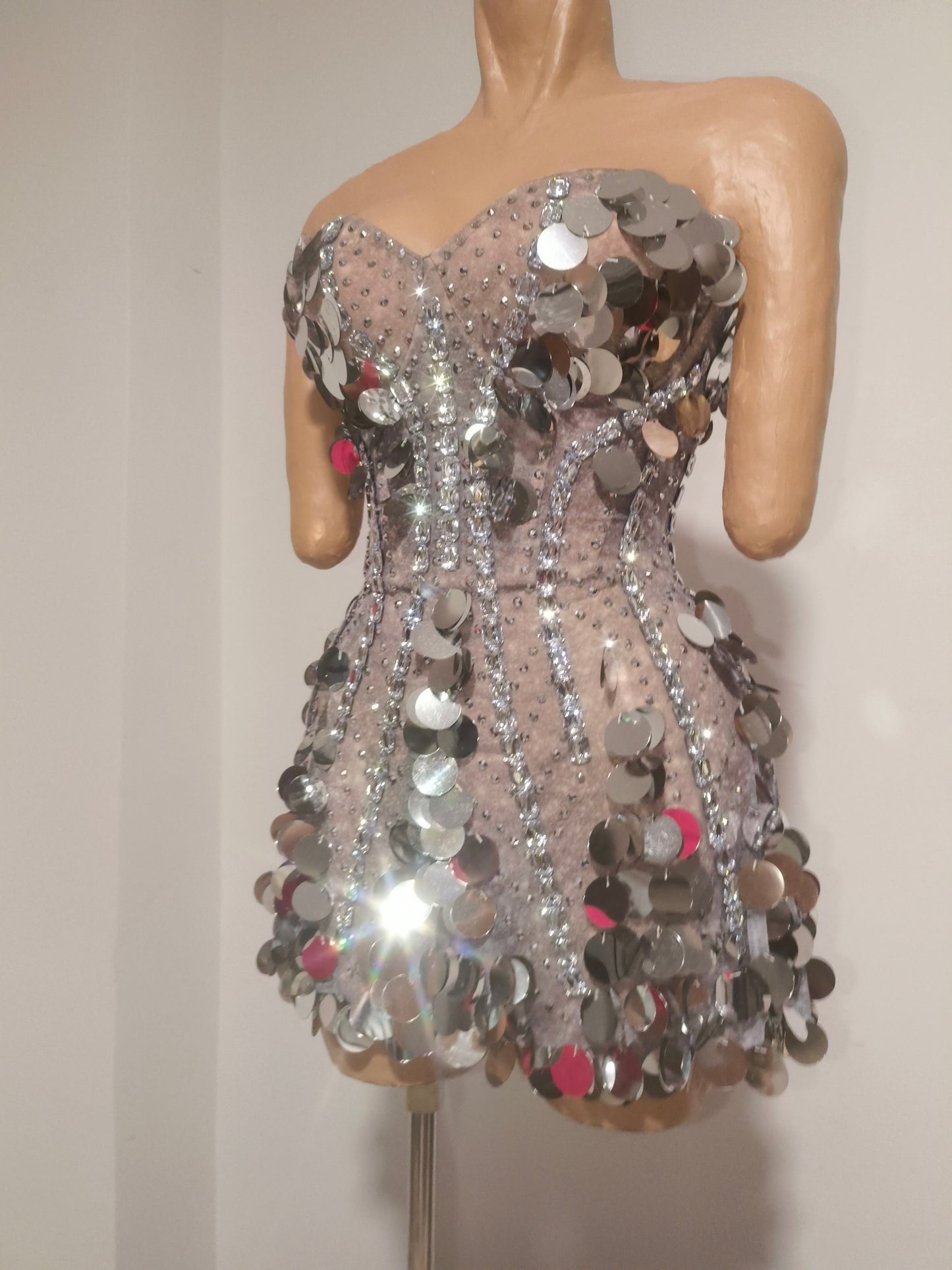 CELESINYI Daiyin Rhinestone Mirror Mini Dress
