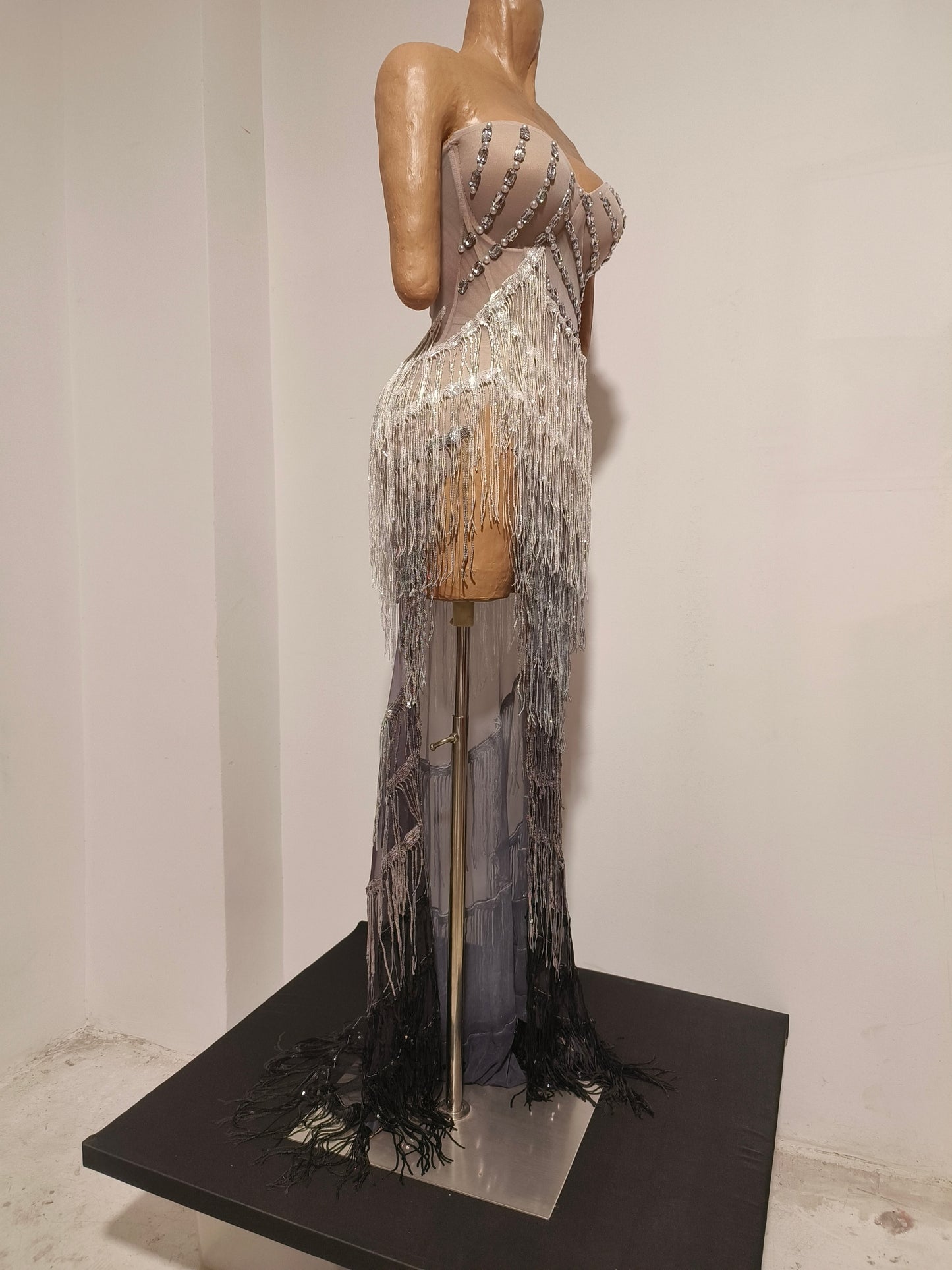 CELESINYI Shenchen Crystal Gradient Fringe Gown