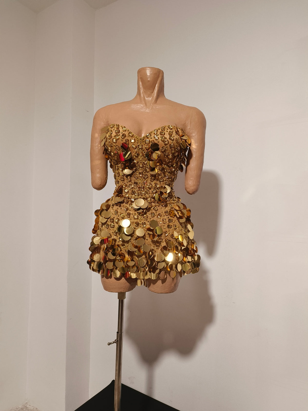CELESINYI Chuanjin Crystal Gold Sequin Mini Dress