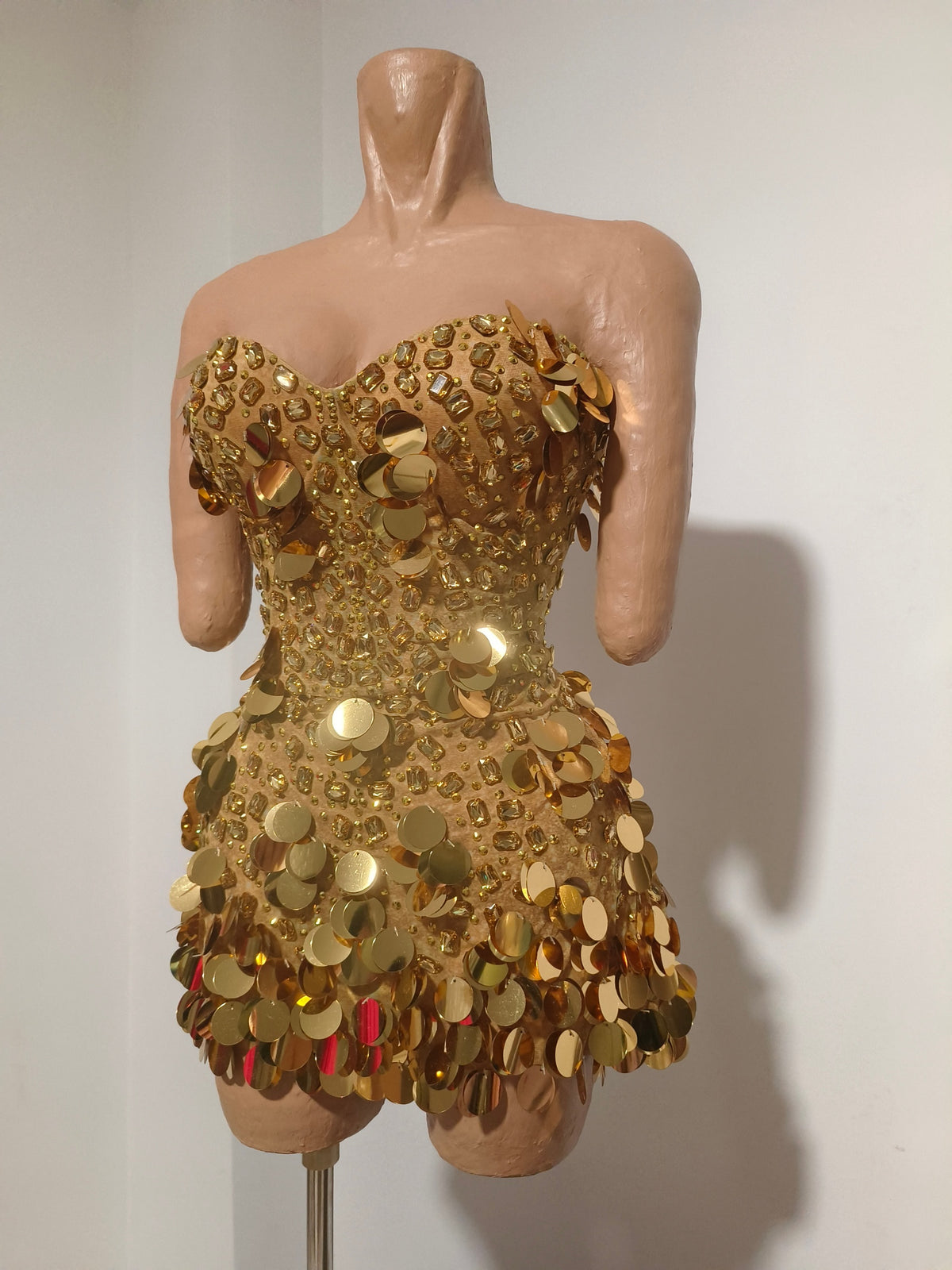 CELESINYI Chuanjin Crystal Gold Sequin Mini Dress