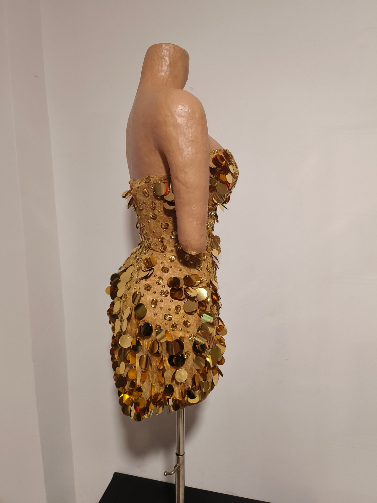 CELESINYI Chuanjin Crystal Gold Sequin Mini Dress