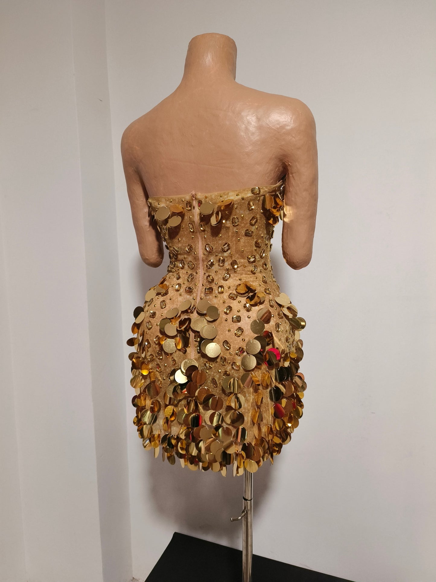 CELESINYI Chuanjin Crystal Gold Sequin Mini Dress