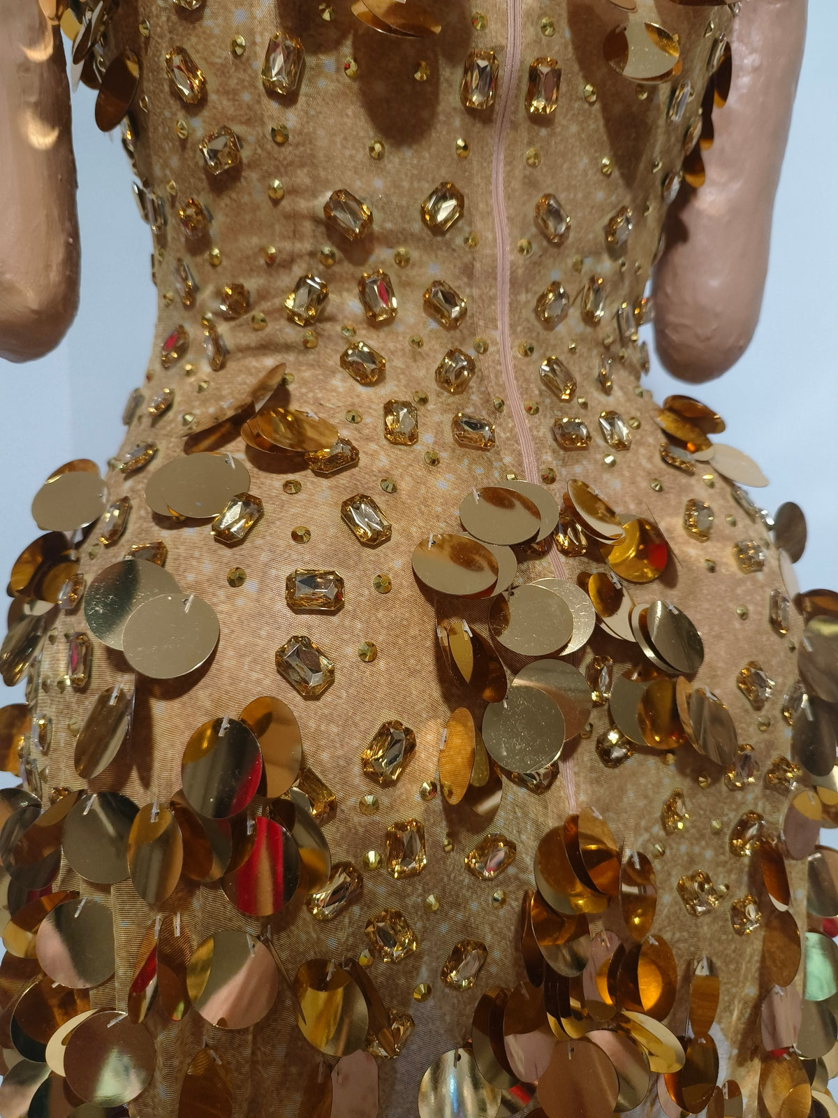 CELESINYI Chuanjin Crystal Gold Sequin Mini Dress