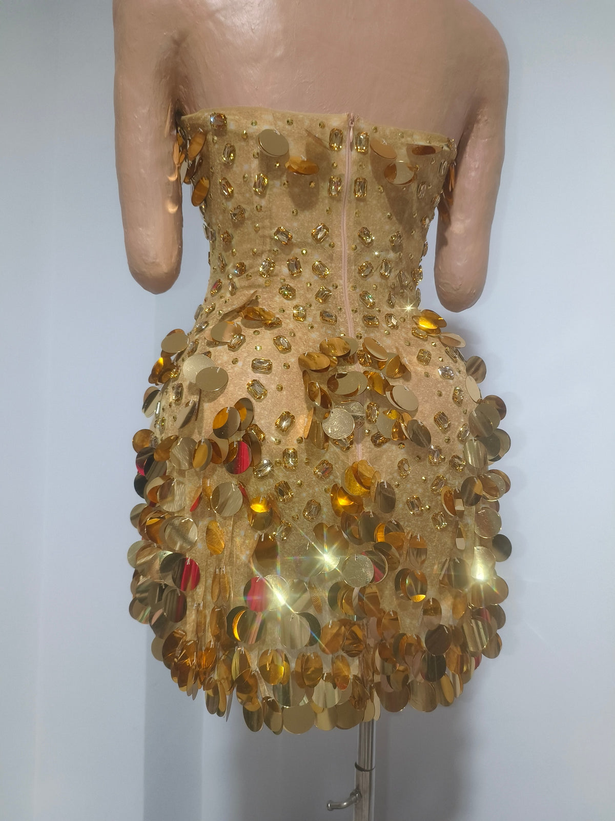 CELESINYI Chuanjin Crystal Gold Sequin Mini Dress