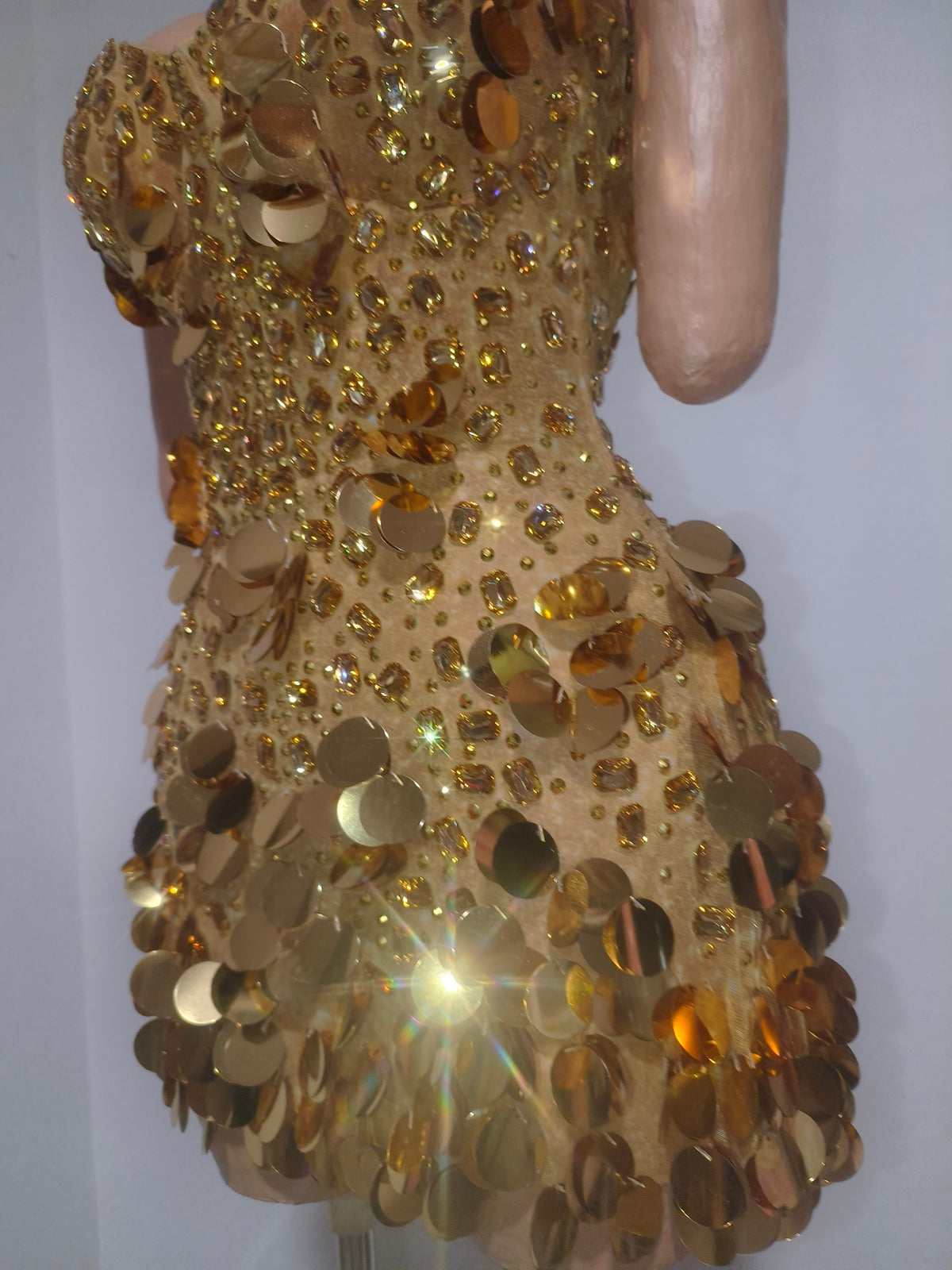 CELESINYI Chuanjin Crystal Gold Sequin Mini Dress