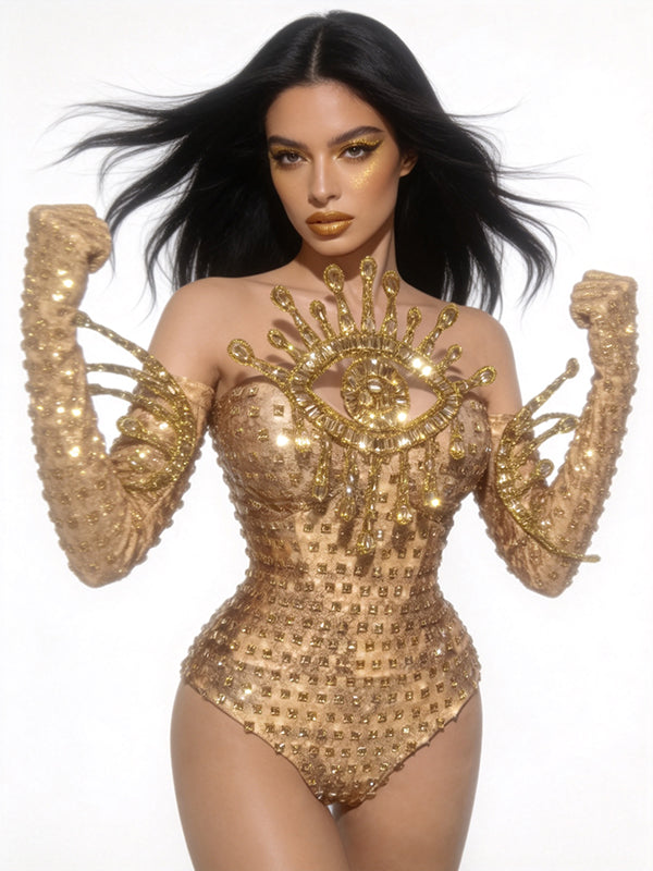 CELESINYI Jinjing Rhinestone All-Seeing Eye Bodysuit