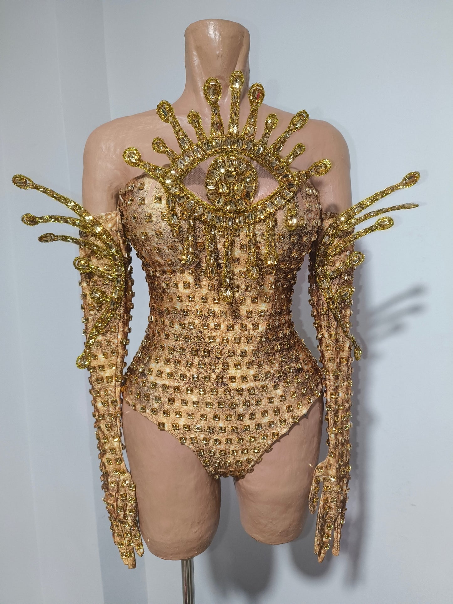 CELESINYI Jinjing Rhinestone All-Seeing Eye Bodysuit