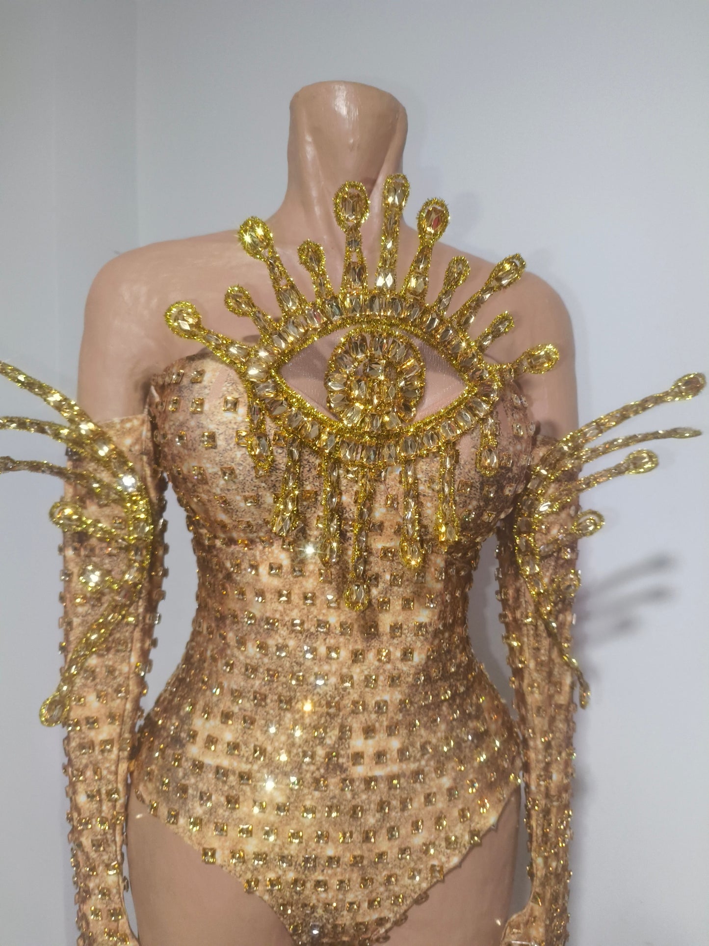 CELESINYI Jinjing Rhinestone All-Seeing Eye Bodysuit