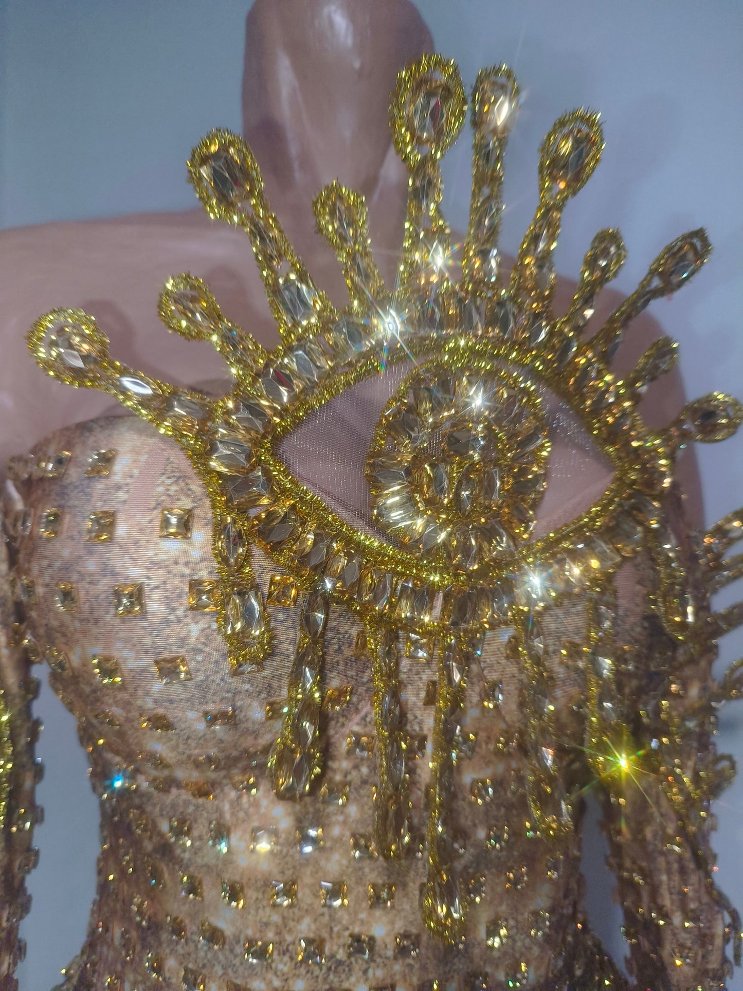 CELESINYI Jinjing Rhinestone All-Seeing Eye Bodysuit