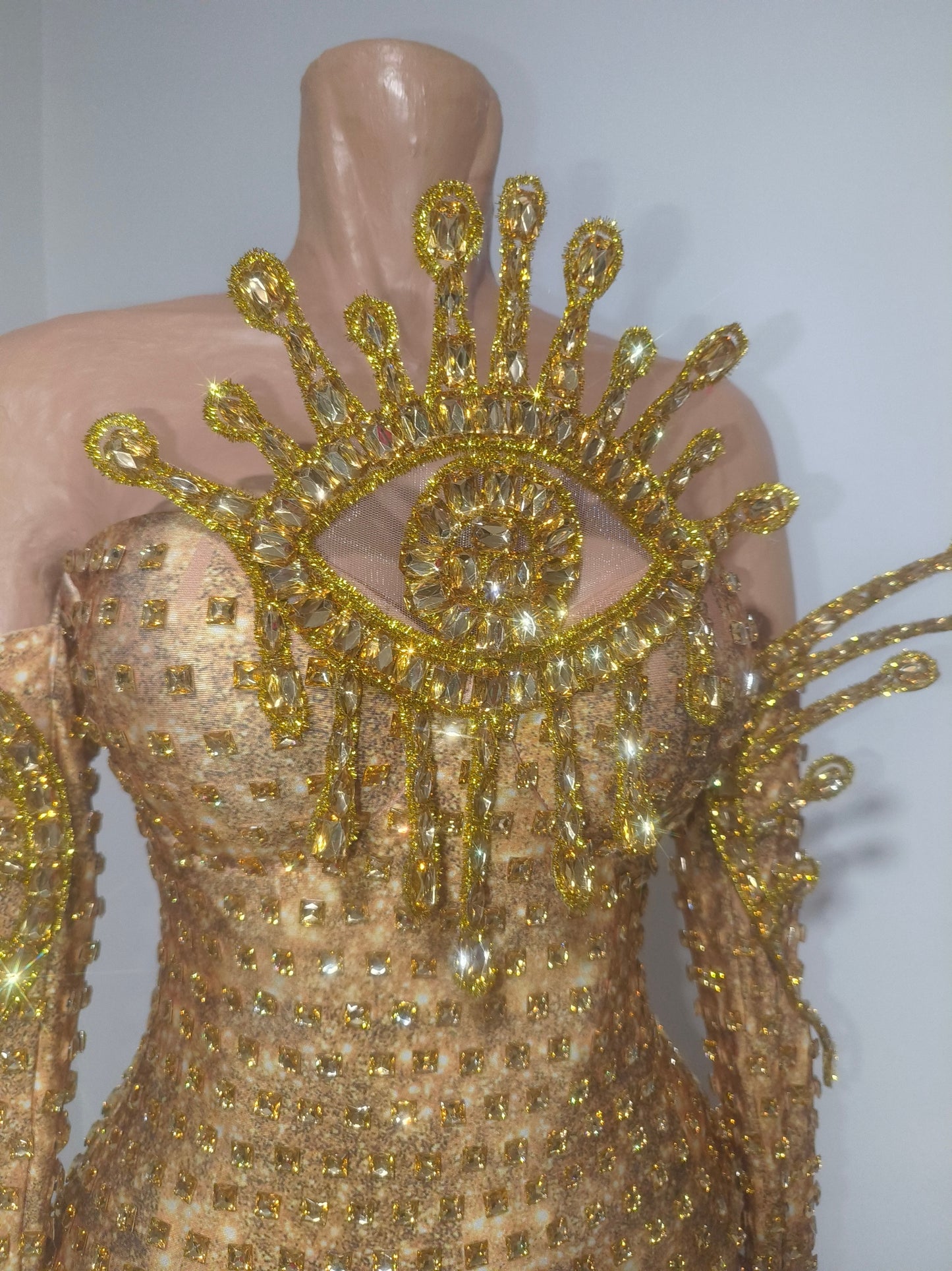 CELESINYI Jinjing Rhinestone All-Seeing Eye Bodysuit