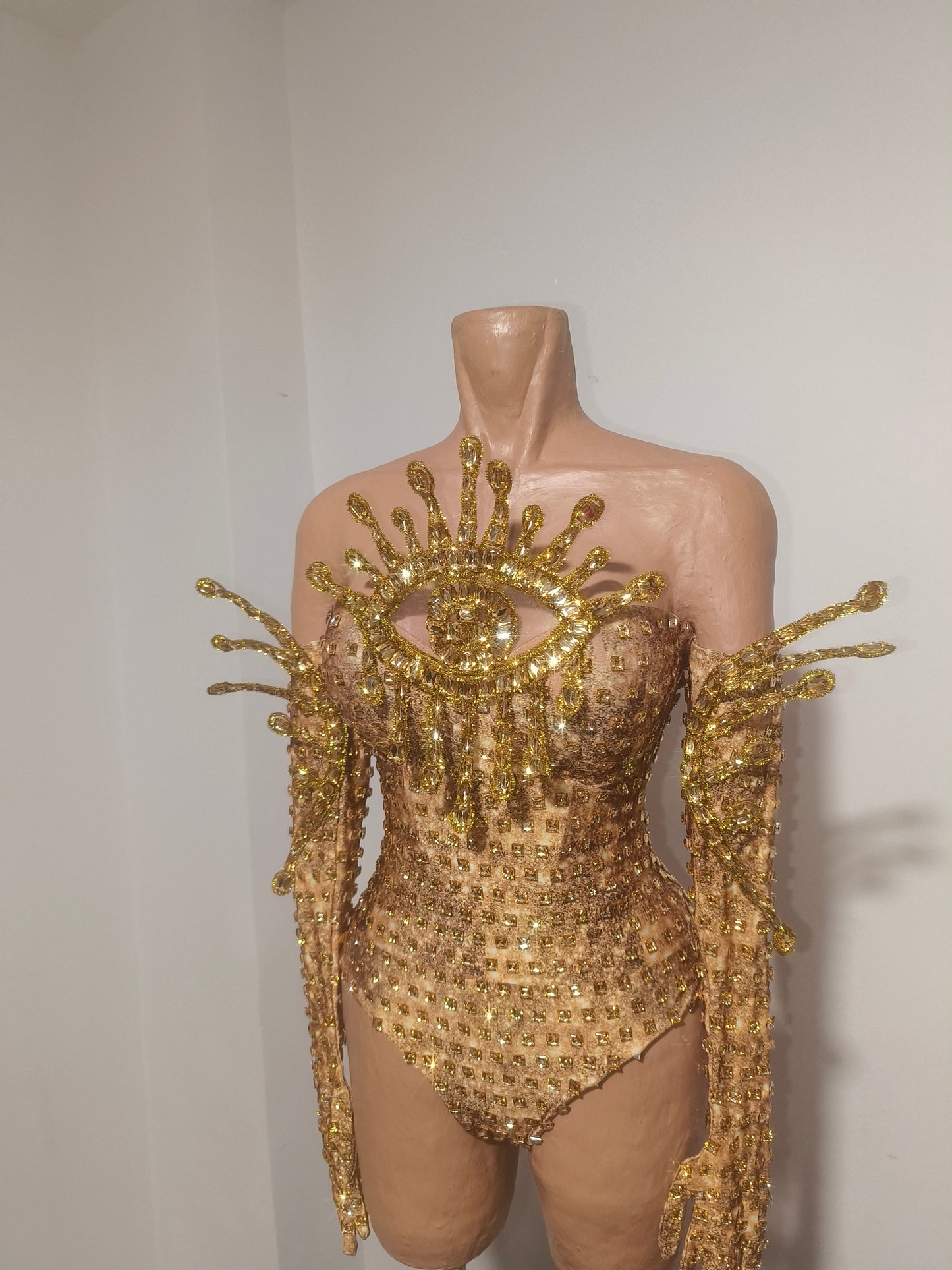 CELESINYI Jinjing Rhinestone All-Seeing Eye Bodysuit
