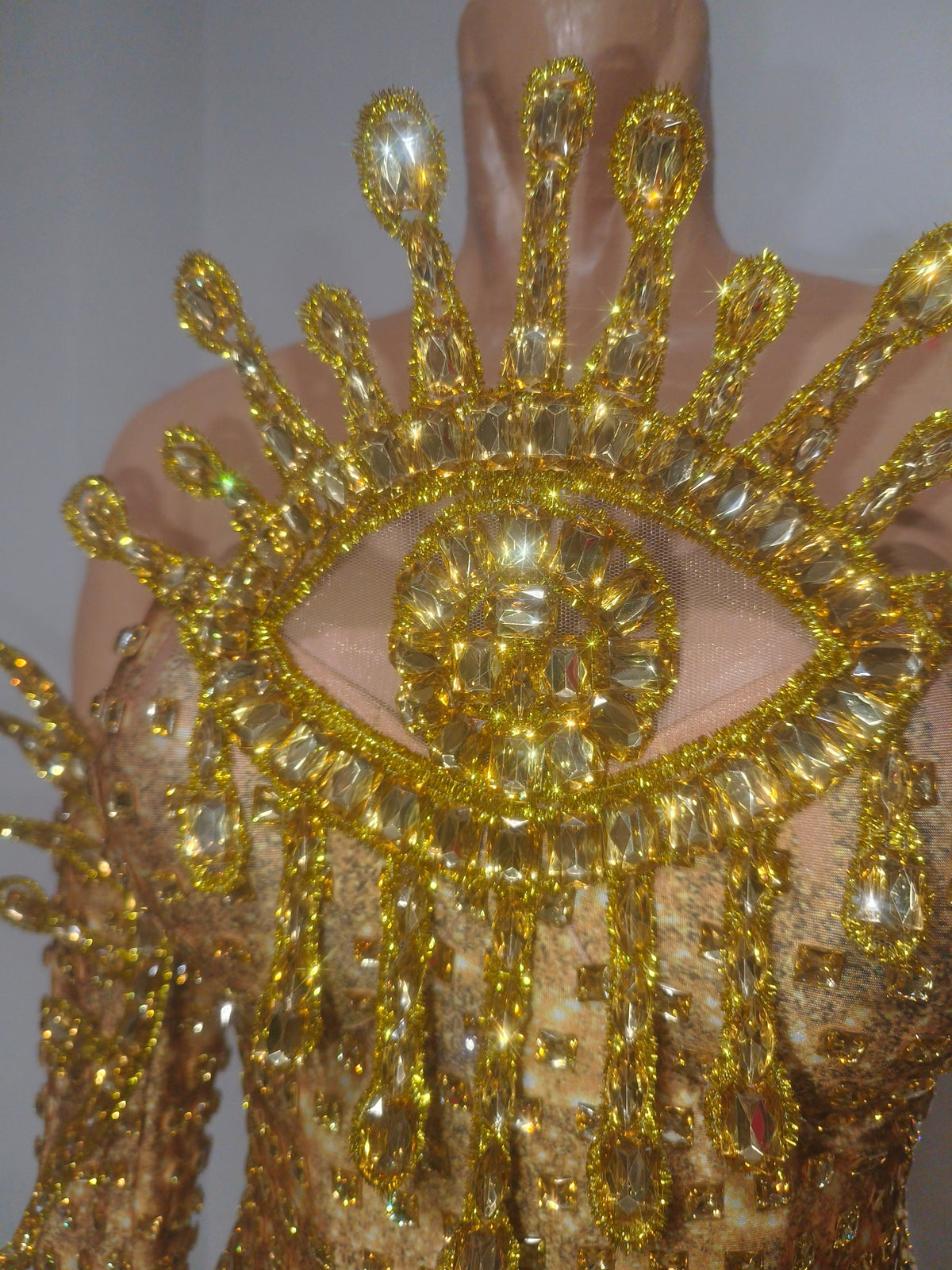 CELESINYI Jinjing Rhinestone All-Seeing Eye Bodysuit