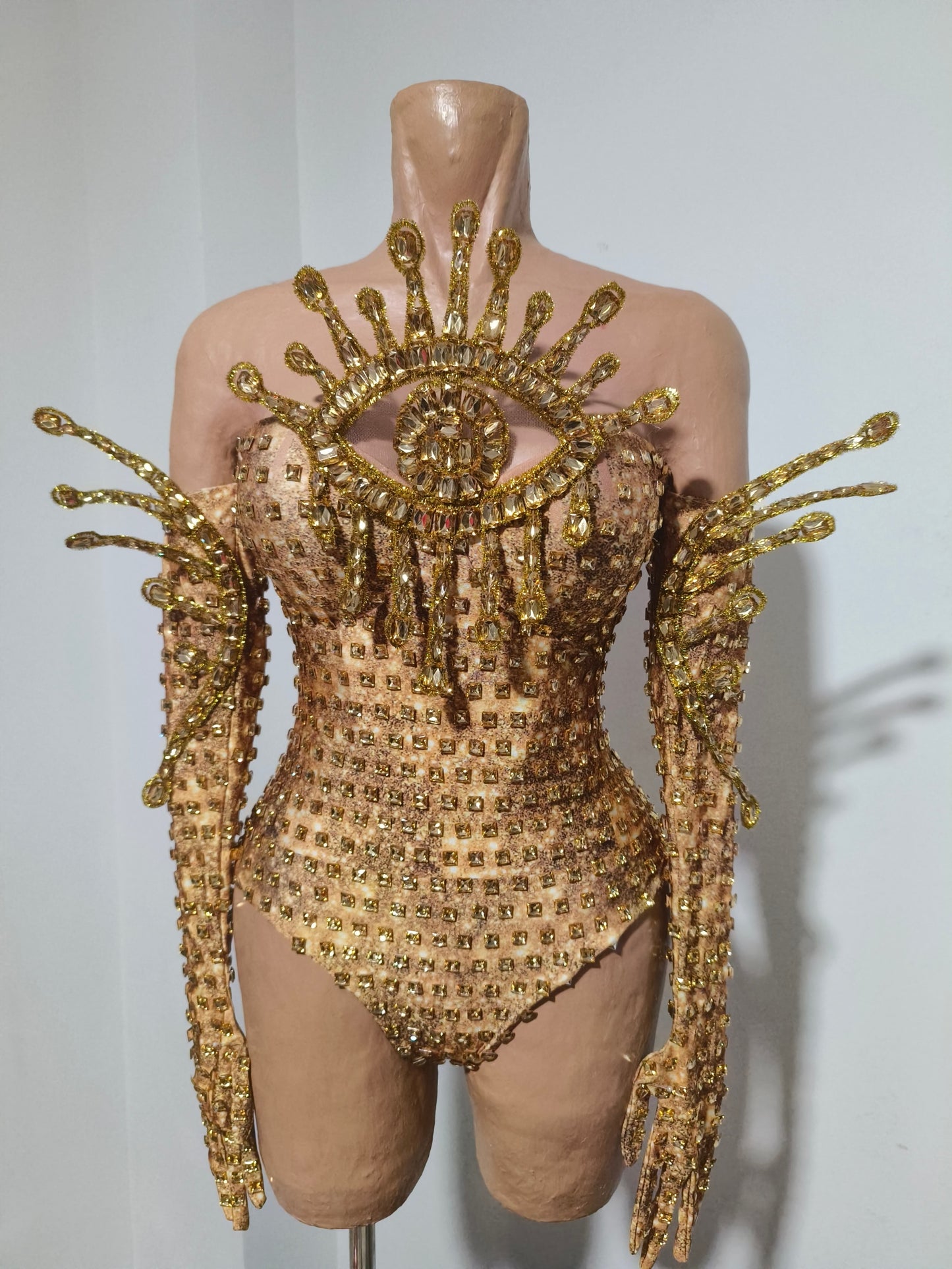 CELESINYI Jinjing Rhinestone All-Seeing Eye Bodysuit