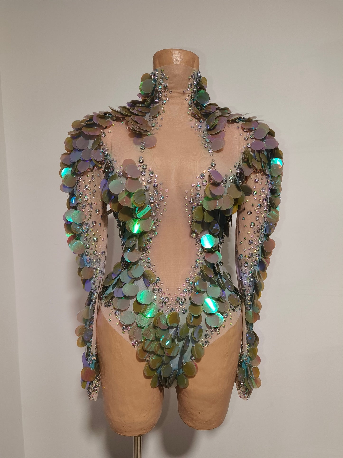 CELESINYI Yupi Crystal Iridescent Bodysuit