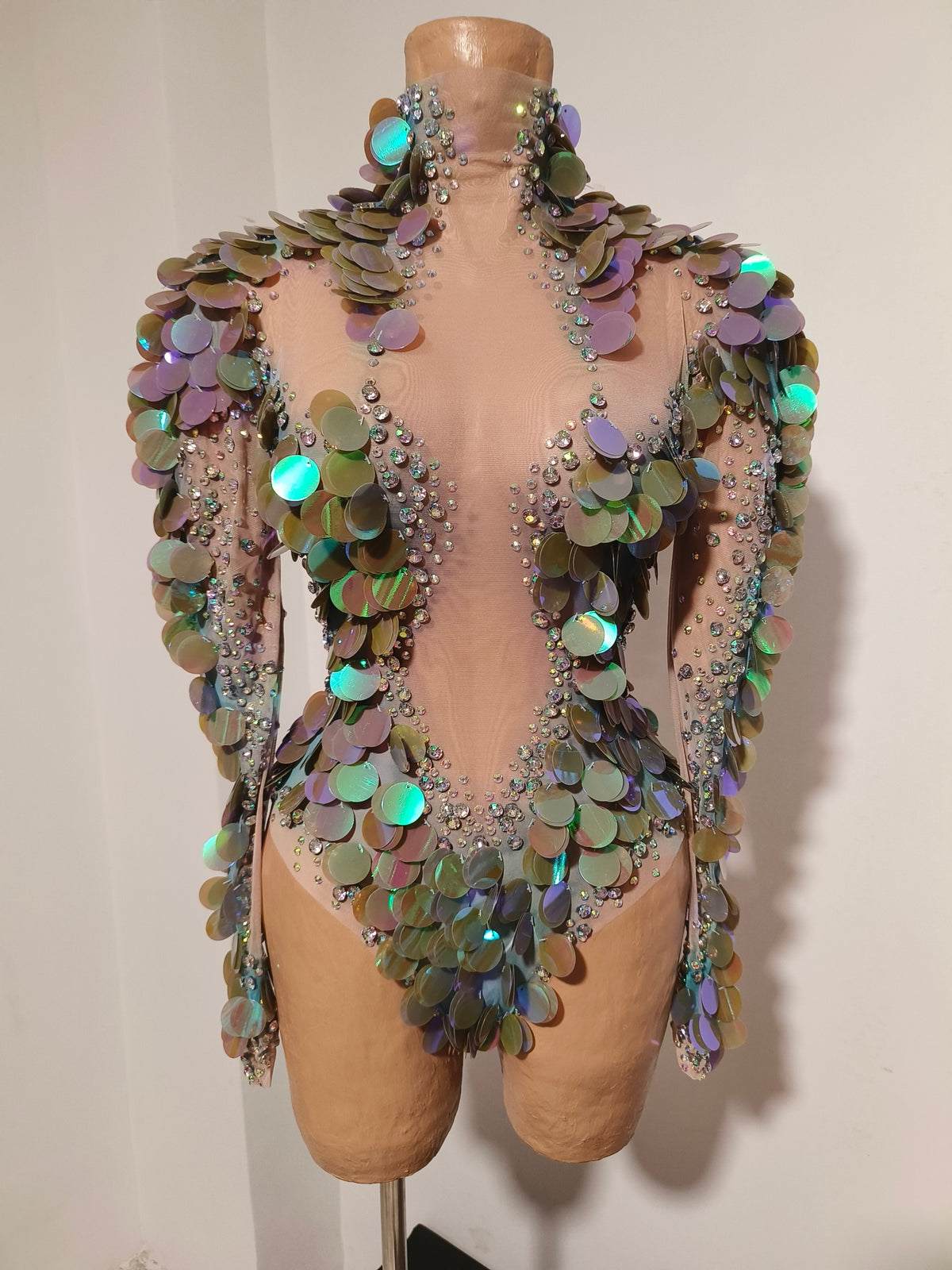 CELESINYI Yupi Crystal Iridescent Bodysuit