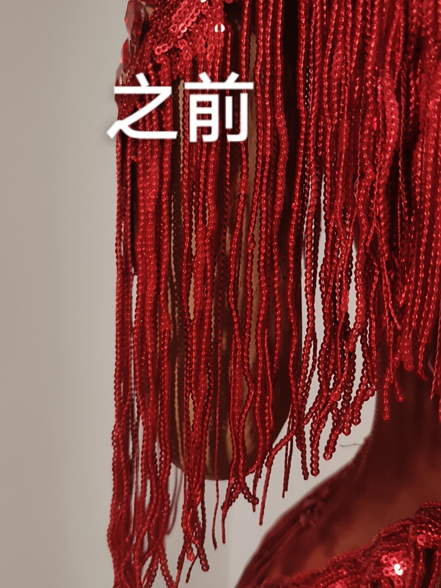CELESINYI Lazhu Rhinestone Red Fringe Gown