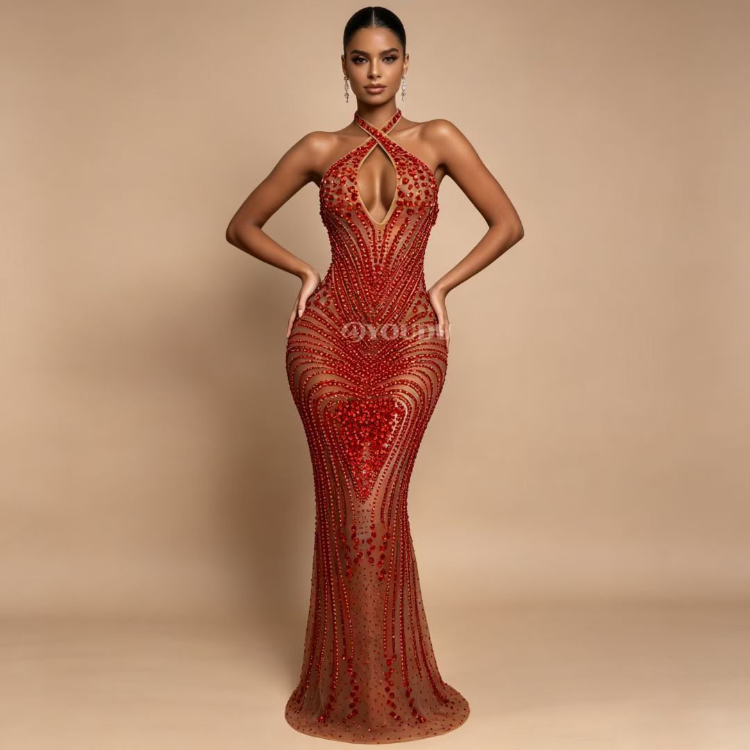 CELESINYI Yinxing Crystal Heart Cluster Mermaid Gown