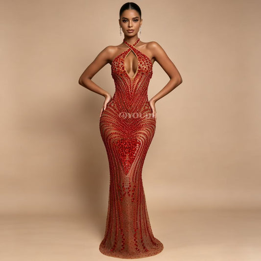 CELESINYI Yinxing Crystal Heart Cluster Mermaid Gown