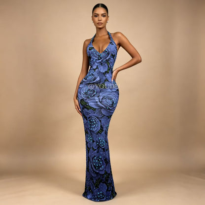 CELESINYI Meiguihuaban Crystal Rose Print Dress