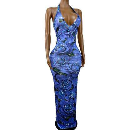 CELESINYI Meiguihuaban Crystal Rose Print Dress